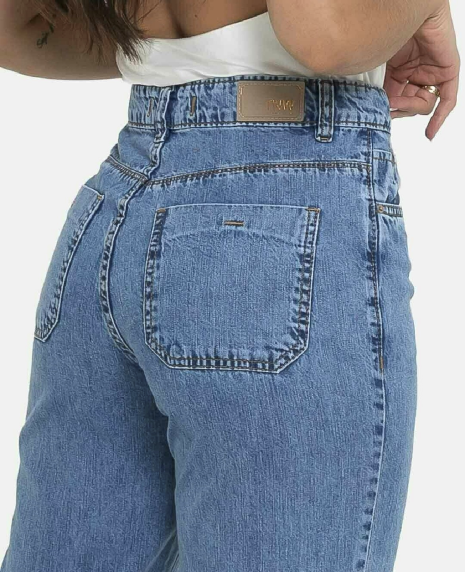 CALÇA WIDE LEG FEMININA CINTURA ALTA LAVAGEM MEDIA SEM ELASTANO - Imagem 6